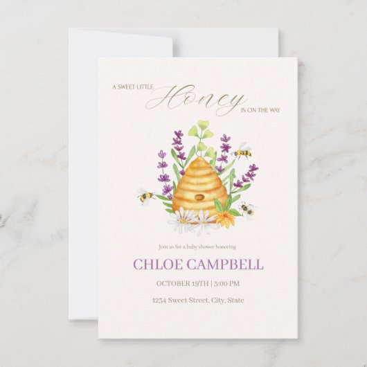 EIN SCHNELLER HONEY LIEGT AUF DEM WEG ZUR Baby-Dus Einladung (Vorderseite)