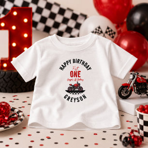 Ein schneller Rennmotorrad-Junge 1. Geburtstagsfei Baby T-shirt