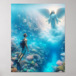 Ein Schnorchler erstaunt, einen Engel in einem Rif Poster