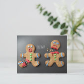 Ein schockierter Lebkuchenmann mit gebrochenem Bei Postkarte (Stehend Vorderseite)