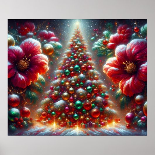 Ein schön dekorierter Weihnachtsbaum und Blumen Poster (Vorne)