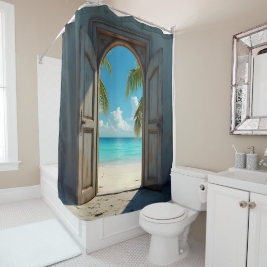 Ein schöner Blick auf den karibischen Strand Duschvorhang (Beispiel)