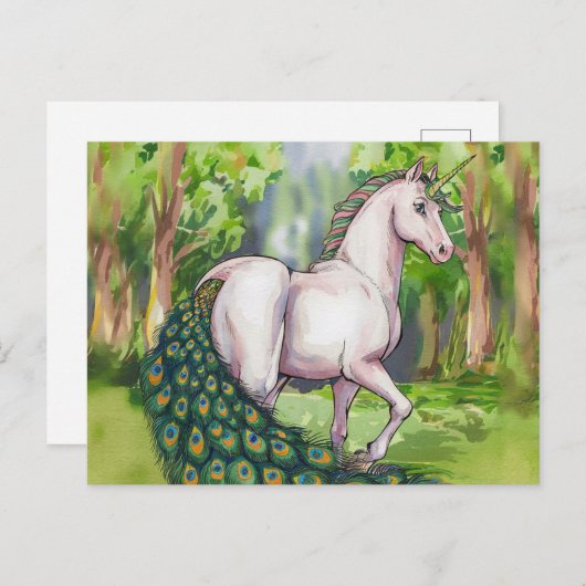 Ein schöner Einhornpfaug Postkarte (Vorne/Hinten)