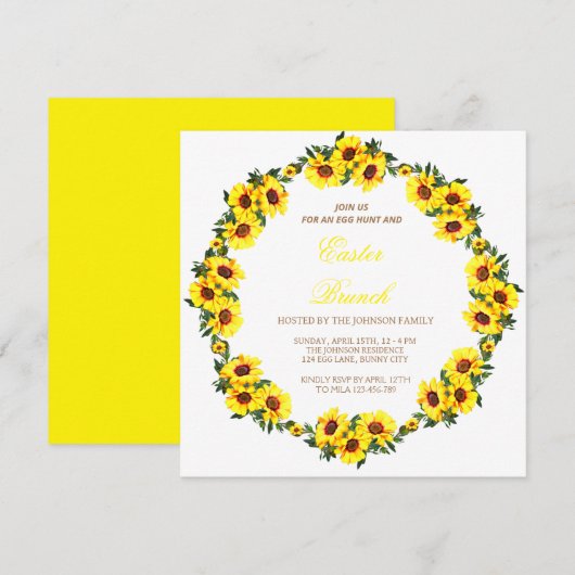 Ein schöner Kranz mit Sonnenblumen, Öster-Zweig Einladung (Vorne/Hinten)