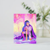 Ein schöner Ritter mit blauen Haaren Postkarte (Stehend Vorderseite)