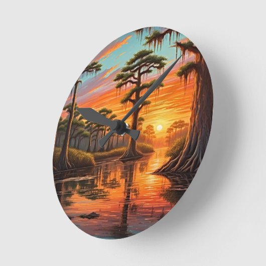 Ein schöner Sonnenuntergang auf der Bucht Runde Wanduhr (Winkel)