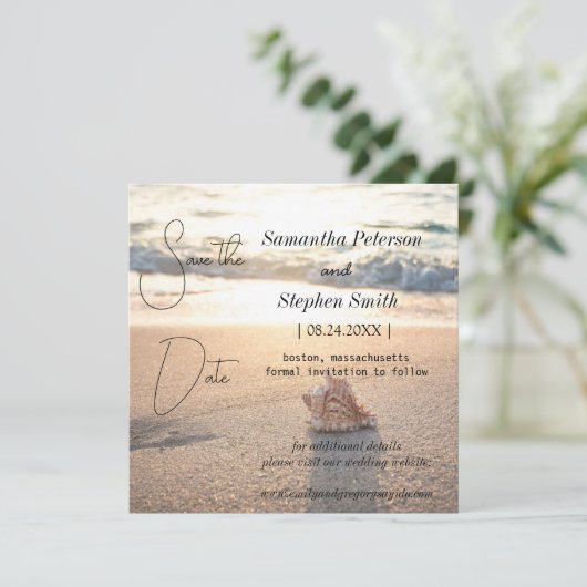 Ein schöner Strand auf den Seychellen, Ihr Bild ge Save The Date (Stehend Vorderseite)