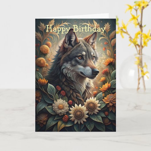 Ein schöner Waldwolf Karte (Gelbe Blume)