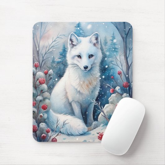 Ein schöner weißer Fox im Winter Mousepad (Mit Mouse)