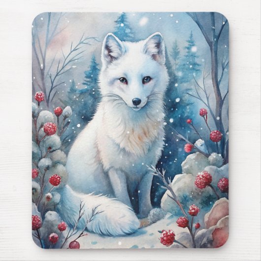Ein schöner weißer Fox im Winter Mousepad (Vorne)
