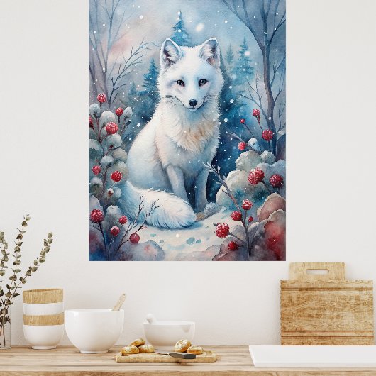 Ein schöner weißer Fox im Winter Poster (Küche)