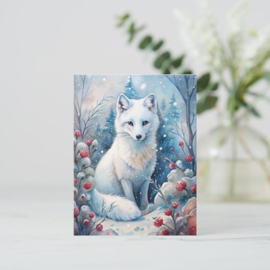 Ein schöner weißer Fox im Winter Postkarte (Stehend Vorderseite)