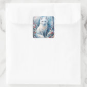 Ein schöner weißer Fox im Winter Quadratischer Aufkleber (Tasche)