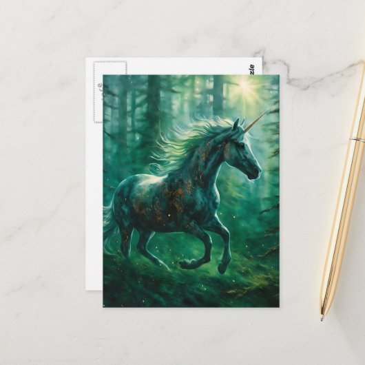 Ein schönes Einhorn im Wald Postkarte (Vorderseite/Rückseite Beispiel)