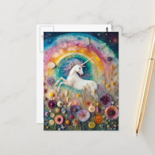 Ein schönes Einhorn in Wildblumen Postkarte