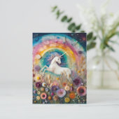 Ein schönes Einhorn in Wildblumen Postkarte (Stehend Vorderseite)