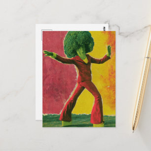Ein schönes, farbenfrohes, retro-tanzendes Brokkol Postkarte