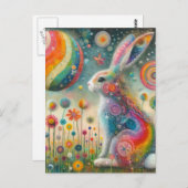 Ein schönes Kaninchen in Wildblumen surreal Postkarte (Vorne/Hinten)