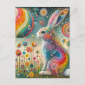 Ein schönes Kaninchen in Wildblumen surreal Postkarte (Vorderseite)