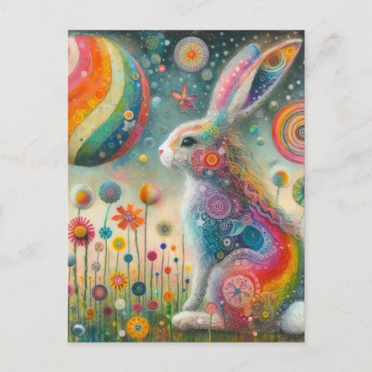 Ein schönes Kaninchen in Wildblumen surreal Postkarte (Vorderseite)