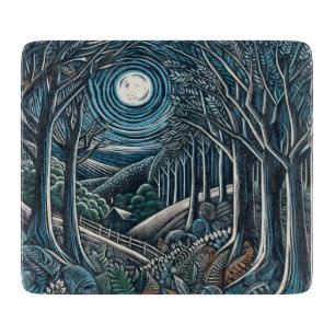 Ein schönes Linoprint aus Holz in der Nacht. Schneidebrett