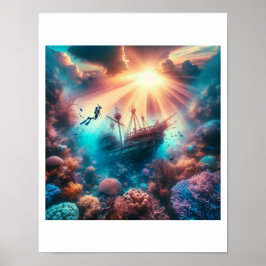Ein schönes Riff mit einem alten Schiffswrack Poster