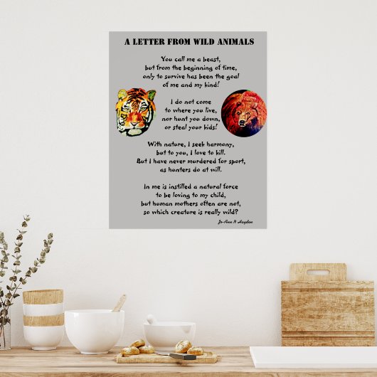EIN SCHREIBEN VON WILD TIEREN-Plakat Poster (Küche)