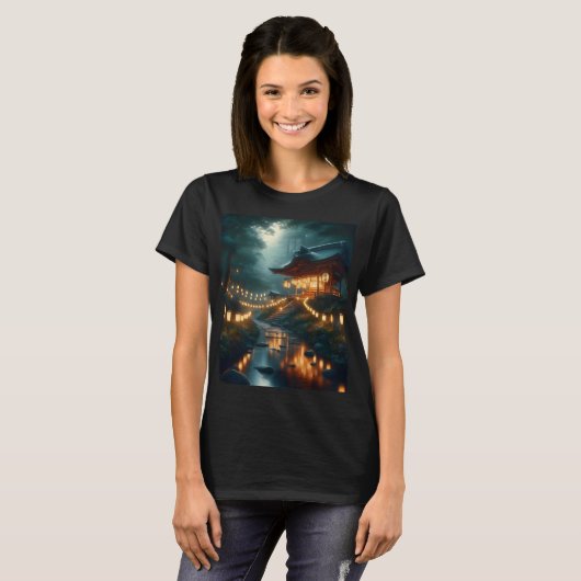 ein Schrein mit Lichtern und ein Schild, das T-Shirt (Vorne ganz)