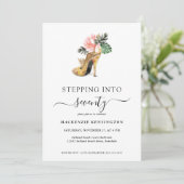 Ein Schritt in 70 schicke, florale Gold Heelse Geb Einladung (Stehend Vorderseite)