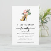 Ein Schritt in 70 schicke, florale Gold Heelse Geb Einladung (Stehend Vorderseite)