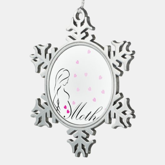 Ein schwangeres Mutter-zu-ist mit rosa Schneeflocken Zinn-Ornament (Rechts)