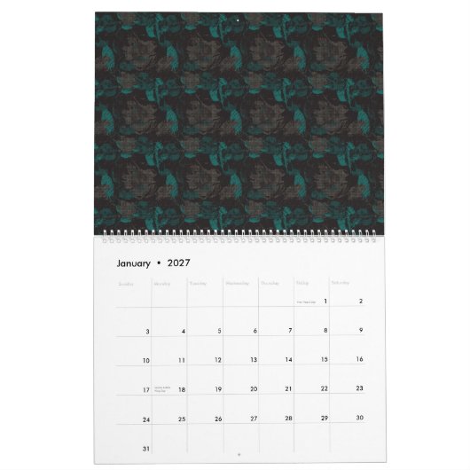 ein schwarz-grünes Muster mit schwarzem Hintergrun Kalender (Jan 2027)
