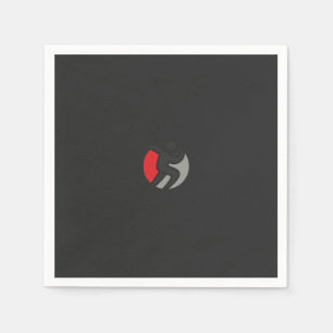 ein schwarz-rotes Logo mit einer Person in der Mit Serviette
