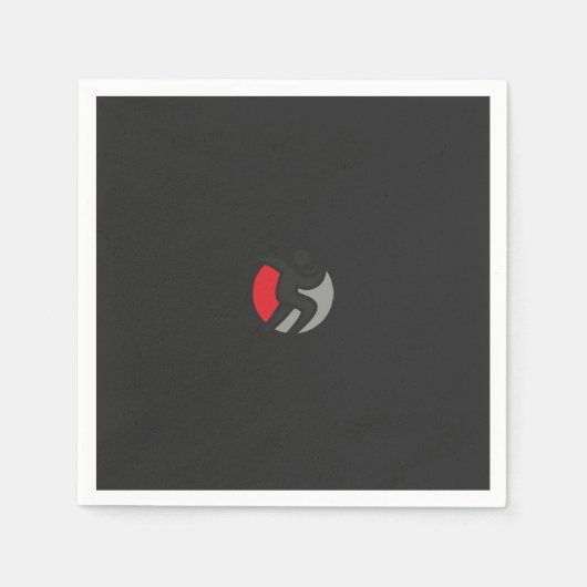 ein schwarz-rotes Logo mit einer Person in der Mit Serviette (Vorderseite)