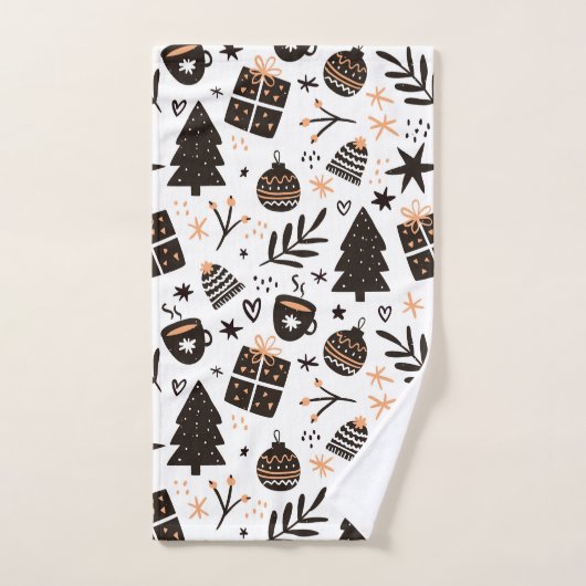 Ein Schwarz-Weiß-Weihnachtsmuster Badhandtuch Set (Handtuch)