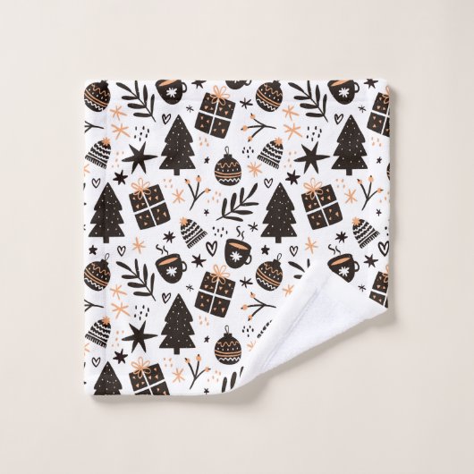Ein Schwarz-Weiß-Weihnachtsmuster Badhandtuch Set (Waschlappen)