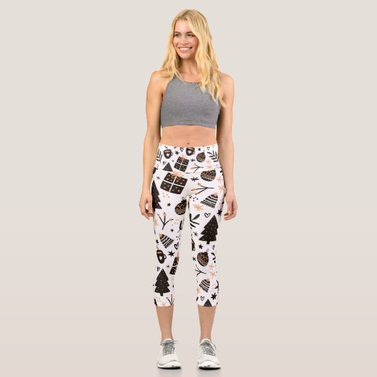 Ein Schwarz-Weiß-Weihnachtsmuster Capri Leggings (Vorderseite)