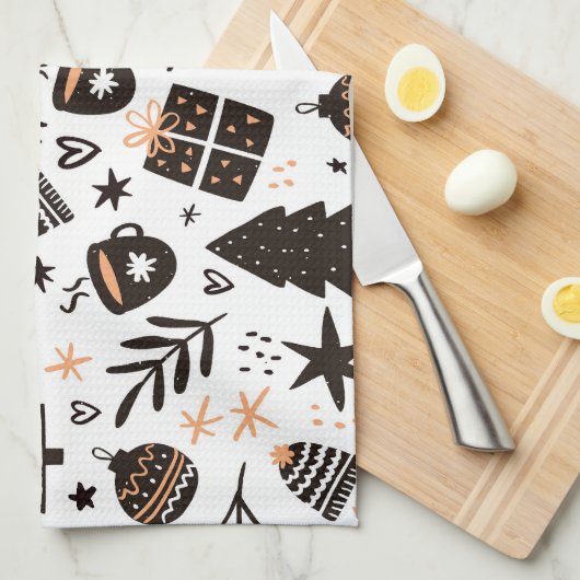 Ein Schwarz-Weiß-Weihnachtsmuster Geschirrtuch (Viertel Falte)