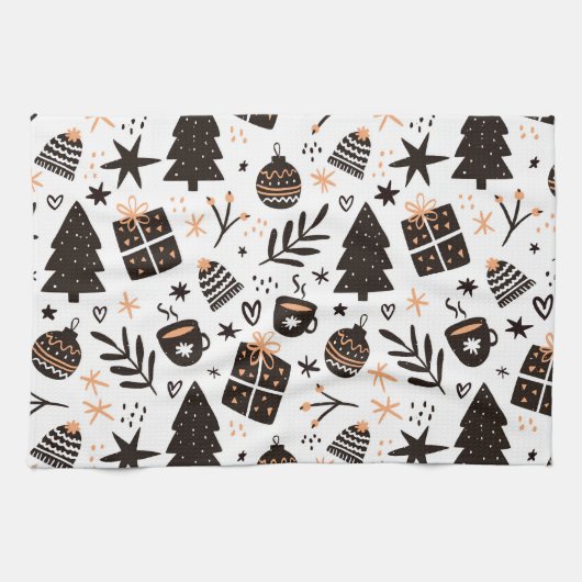 Ein Schwarz-Weiß-Weihnachtsmuster Geschirrtuch (Horizontal)