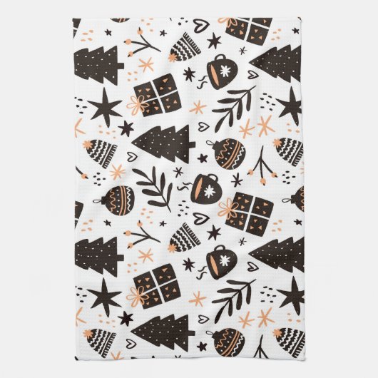 Ein Schwarz-Weiß-Weihnachtsmuster Geschirrtuch (Vertikal)