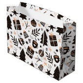 Ein Schwarz-Weiß-Weihnachtsmuster Große Geschenktüte (Rückseite Schrägansicht)