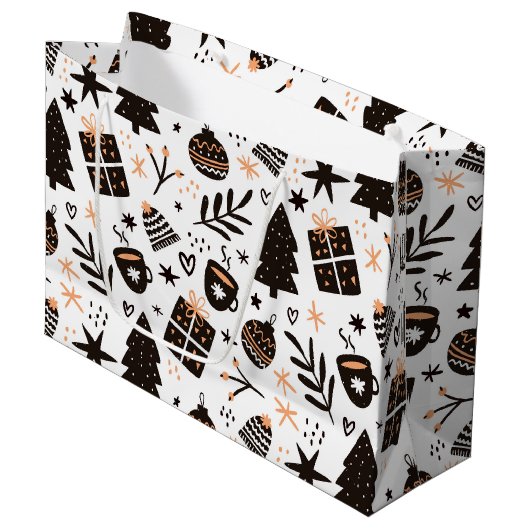 Ein Schwarz-Weiß-Weihnachtsmuster Große Geschenktüte (Vorderseite Schrägansicht)