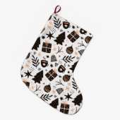 Ein Schwarz-Weiß-Weihnachtsmuster Großer Weihnachtsstrumpf (Vorderansicht (hängend))