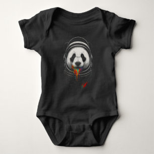Ein schwarz-weißer Panda-Bär, der einen Raumanzug Baby Strampler