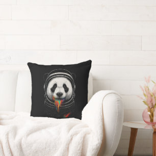 Ein schwarz-weißer Panda-Bär, der einen Raumanzug Kissen