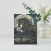 Ein schwarzer Hengst am Abend eines Vollmonds Postkarte (Stehend Vorderseite)