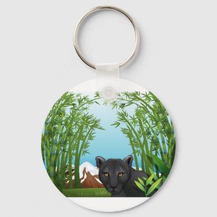 Ein schwarzer Panther am Bambuswald Schlüsselanhänger