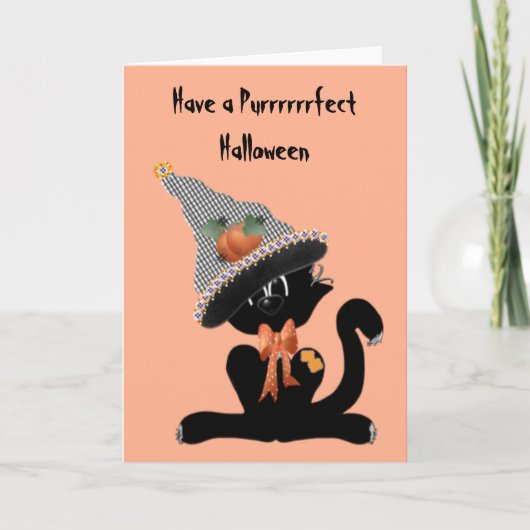 Ein schwarzes Katzen-Purrffperfekt-Halloween Karte (Vorderseite)