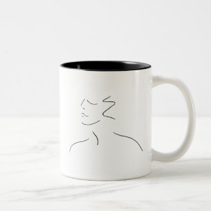 Ein schwarzes Profil einer Person, die zuhört Zweifarbige Tasse