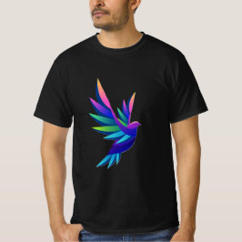 Ein schwarzes T-Shirt zeigt eine lebendige, mehrfa